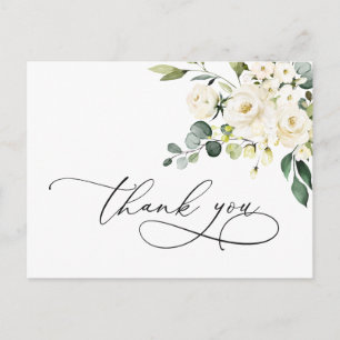Elegant Eucalyptus White Roses Floral Thank You Postcard