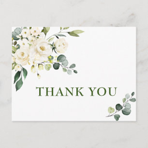 Elegant Eucalyptus White Roses Floral Thank You Postcard