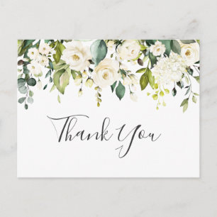 Elegant Eucalyptus White Roses Floral Thank You Postcard