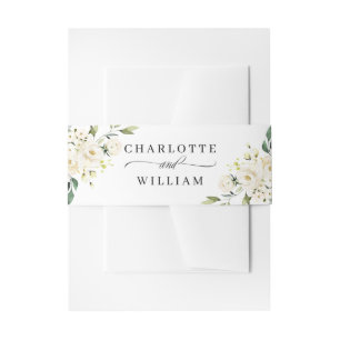 Elegant Eucalyptus White Roses Floral Wedding Invitation Belly Band