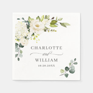 Elegant Eucalyptus White Roses Floral Wedding Napkin