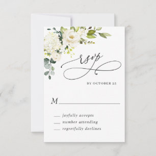 Elegant Eucalyptus White Roses Floral Wedding RSVP Card
