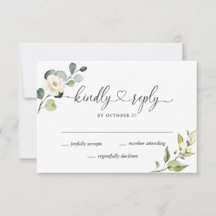 Elegant Eucalyptus White Roses Floral Wedding RSVP Card