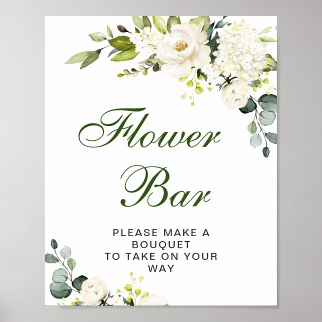 Elegant Eucalyptus White Roses Flower Bar Sign (Front)