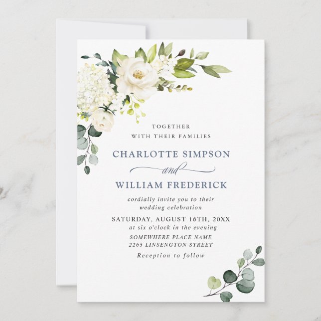 Elegant Eucalyptus White Roses Greenery Wedding Invitation (Front)