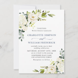 Elegant Eucalyptus White Roses Greenery Wedding Invitation