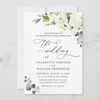 Elegant Eucalyptus White Roses Greenery Wedding Invitation