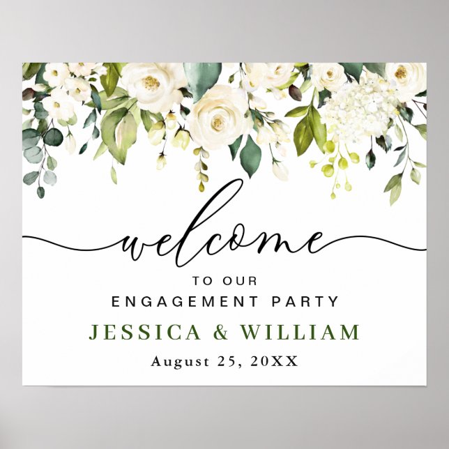 Elegant Eucalyptus White Roses REHEARSAL DINNER Poster (Front)