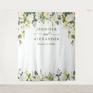 Elegant Eucalyptus White Roses Wedding Backdrop Tapestry