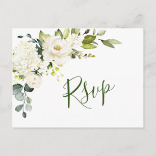 Elegant Eucalyptus White Roses Wedding RSVP Postcard