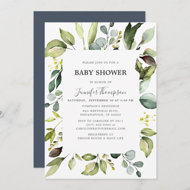 Elegant Eucalyptus with Greenery Baby Shower Invitation (Front/Back)