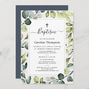 Elegant Eucalyptus With Greenery Baptism Invitation