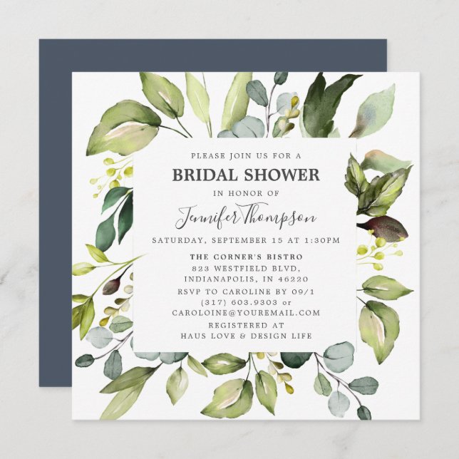 Elegant Eucalyptus with Greenery Bridal Shower Invitation (Front/Back)