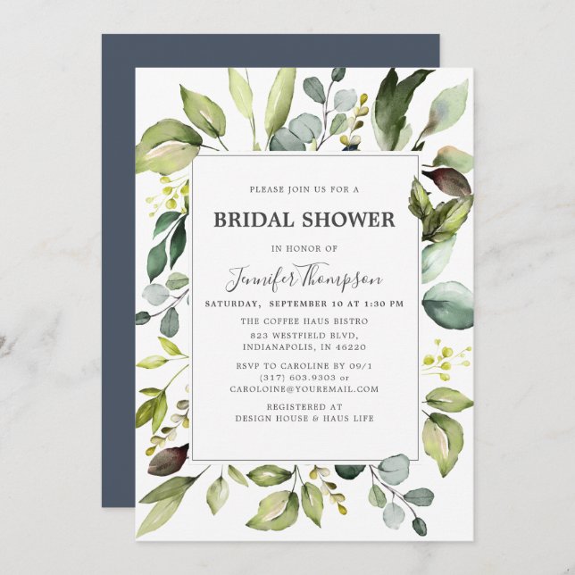 Elegant Eucalyptus with Greenery Bridal Shower Invitation (Front/Back)