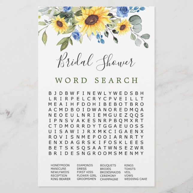 Elegant Eucalyptus Word Search Bridal Shower Game (Front)