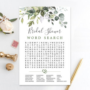 Elegant Eucalyptus Word Search Bridal Shower Game