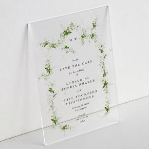 Elegant Eucalyptus Wreath Monogram Save The Date Acrylic Invitations