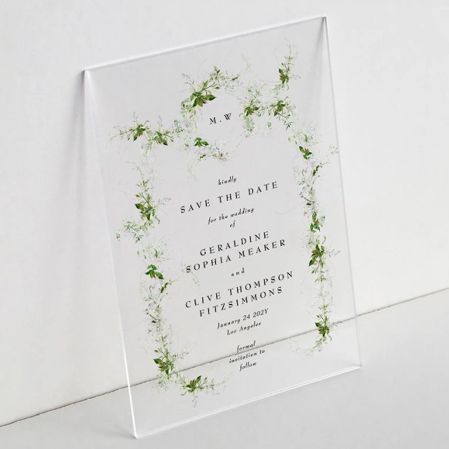 Elegant Eucalyptus Wreath Monogram Save The Date Acrylic Invitations (Creator Uploaded)