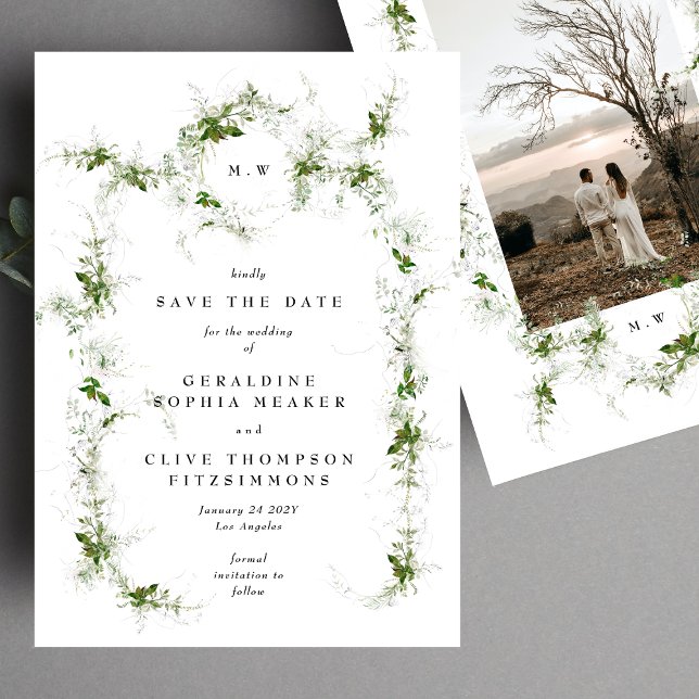 Elegant Eucalyptus Wreath Monogram Wedding Save The Date (Creator Uploaded)