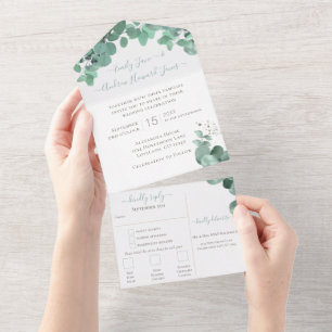 Elegant Eucalyptus Wreath Wedding All In One Invit Invitation