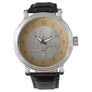 Elegant Euro Coin Golden Metallic European Map Art Watch