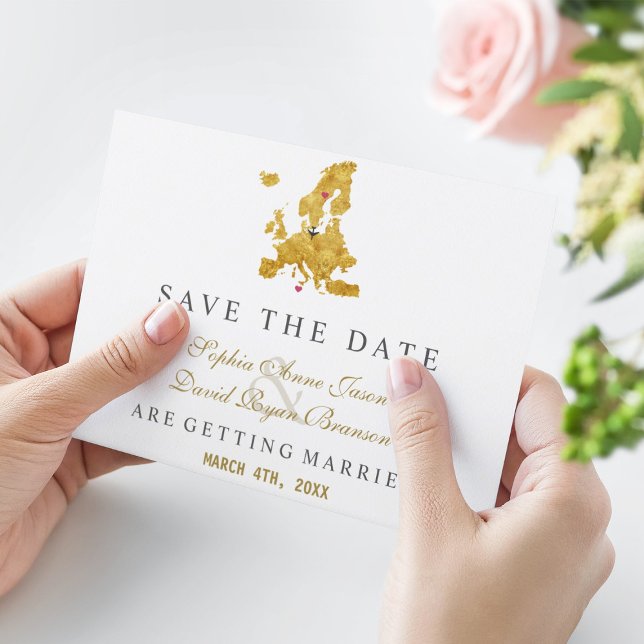 Elegant Europe Map Destination Gold Wedding  Save The Date (Creator Uploaded)