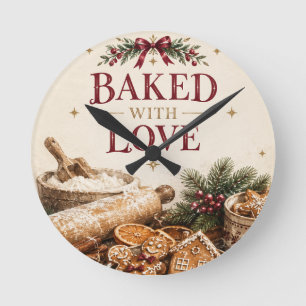 Elegant European Christmas , Gingerbread Bakery Round Clock