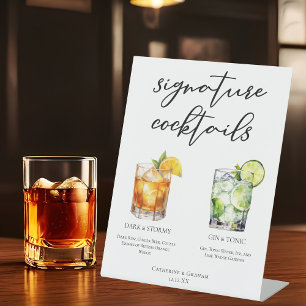 Elegant Evening Signature Cocktails Wedding Menu Pedestal Sign