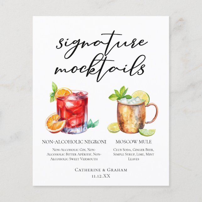 Elegant Evening Wedding Mocktails Menu (Front)