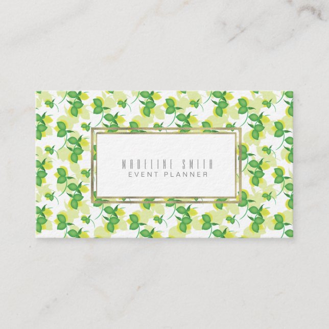 Elegant Event Planner Floral Florist Lemon Grey Business Card (Front)