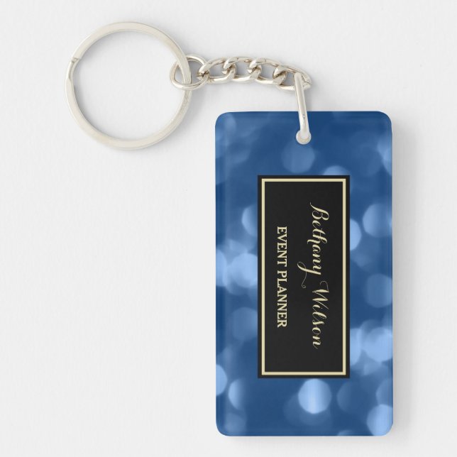 Elegant Event Planner Glamourous Blue Luxe Bokeh Key Ring (Front)