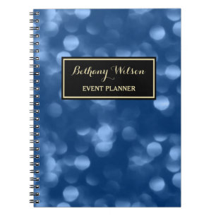Elegant Event Planner Glamourous Blue Luxe Bokeh Notebook