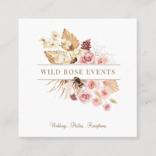 Elegant Event Planner Pink Rose Floral Square Busi Square Business Card