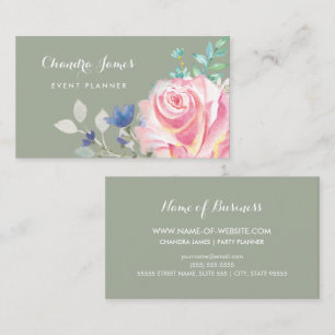 Elegant Event Planner With Beautiful Rose Floral Business Card