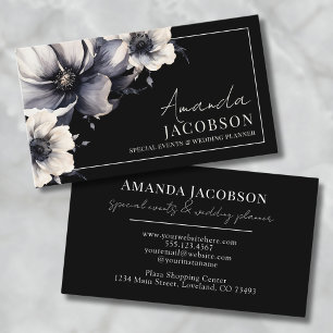 Elegant Event Wedding Planner Black Floral Business Card