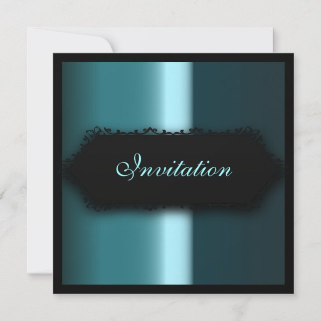 Elegant Events Teal Blue Green Black  Invitation (Front)