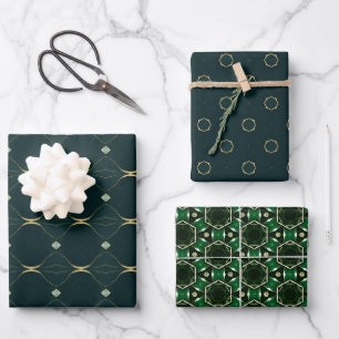 Elegant Evergreen and Gold Wrapping Paper Set 