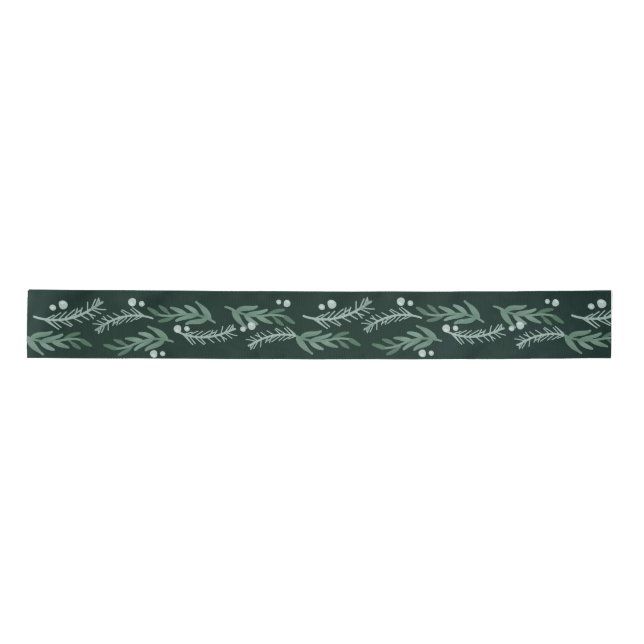Elegant Evergreen Botanical Garland Holiday Satin Ribbon (Front)