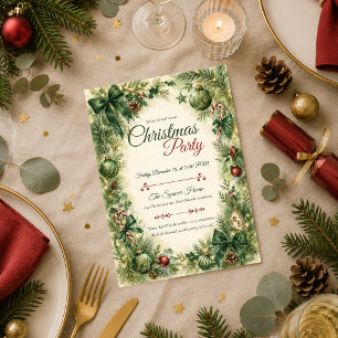 Elegant Evergreen Christmas Party Invitation
