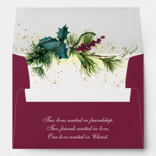 Elegant Evergreen Christmas Red Wedding Envelope