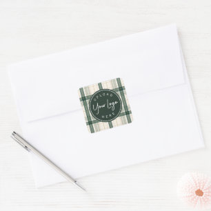 Elegant Evergreen Corporate Plaid Holiday Square Sticker