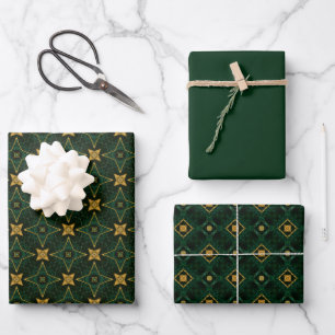 Elegant Evergreen Emerald Green and Gold Wrapping Paper Sheet
