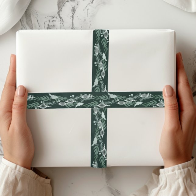 Elegant Evergreen Garland Cardinal Holiday Satin Ribbon (Creator Uploaded)