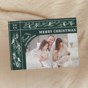 Elegant Evergreen Garland Modern Photo Christmas Holiday Card