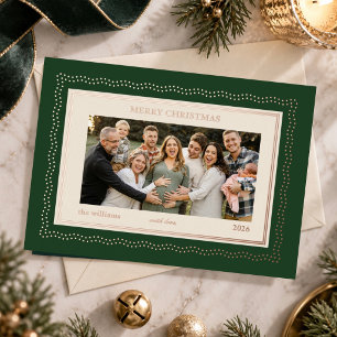 Elegant Evergreen Gold Merry Christmas Family Foil Holiday Card