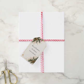 Elegant Evergreen Gold Merry Christmas Gift Tags