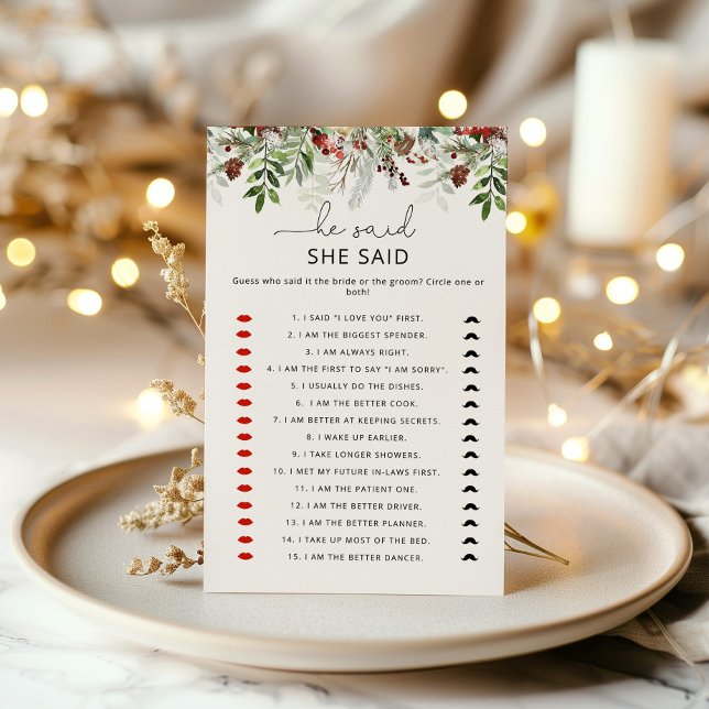 Elegant evergreen He said she said bridal game (Creator Uploaded)