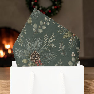 Elegant Evergreen Pinecone Botanical Christmas Tissue Paper