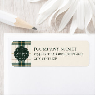 Elegant Evergreen Plaid Corporate Holiday Return Address Label