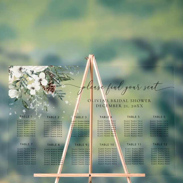 Elegant evergreen wedding Acrylic seating chart (Neutral)